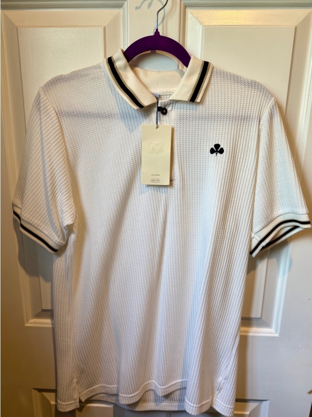 Textured Knit Polo Shirt XL Cream Minimalist Stripe Collar NWT